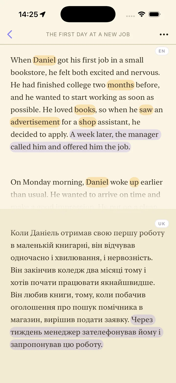 Pararead reader showing source and translation together.